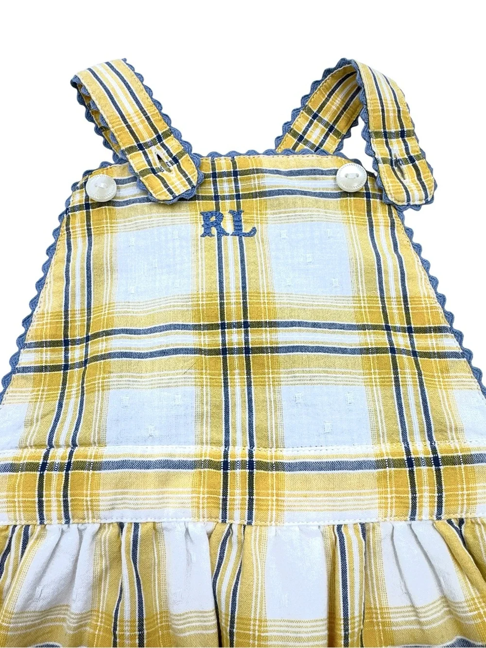 NWT Ralph Lauren Baby 2-Piece Plaid Cotton Dobby Romper & Sun Hat Set Size 6M